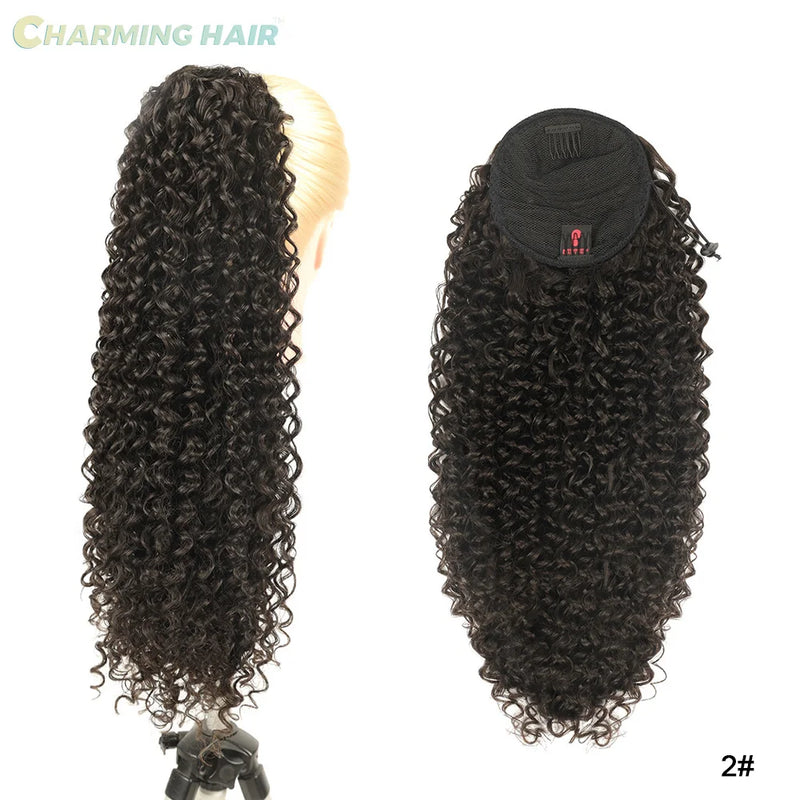 Aplique Rabo de Cavalo Longo Ondas Profundas Cabelo Fibra Proteica Orgânica de Alta Qualidade Afro Cacheado 70cm 120g