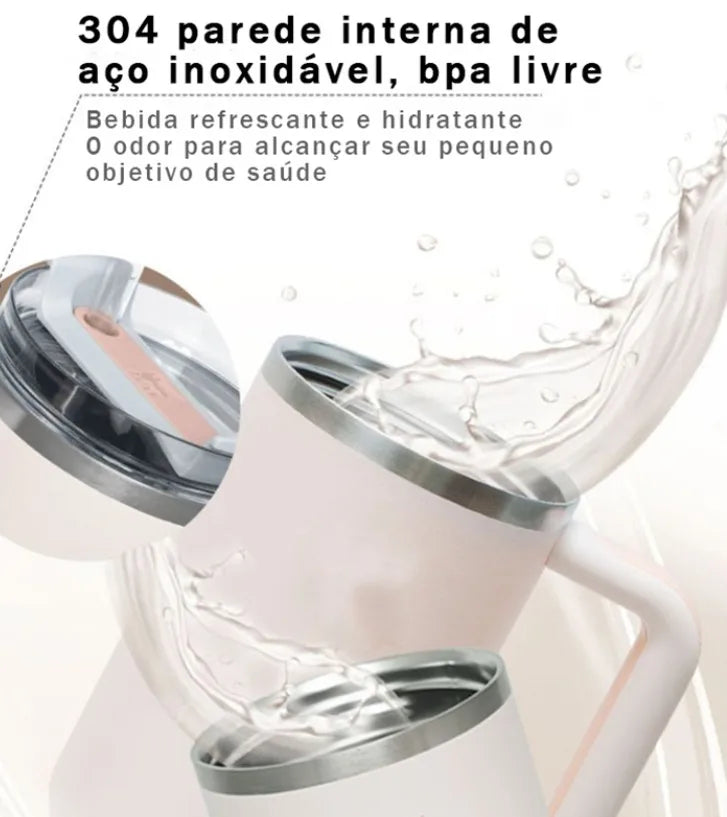 Copo Caneca Térmica Squeeze Com Canudo e Alça 1.2L À Prova de Vazamento - Thermal Cup [ GRÁTIS FRETE]