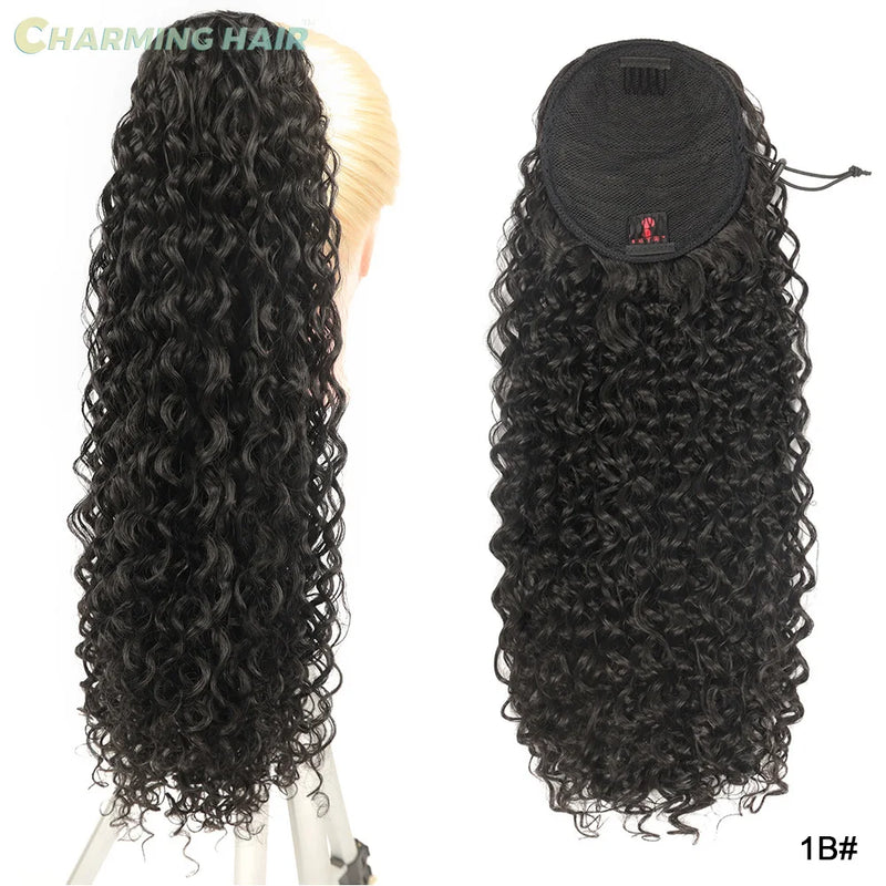 Aplique Rabo de Cavalo Longo Ondas Profundas Cabelo Fibra Proteica Orgânica de Alta Qualidade Afro Cacheado 70cm 120g