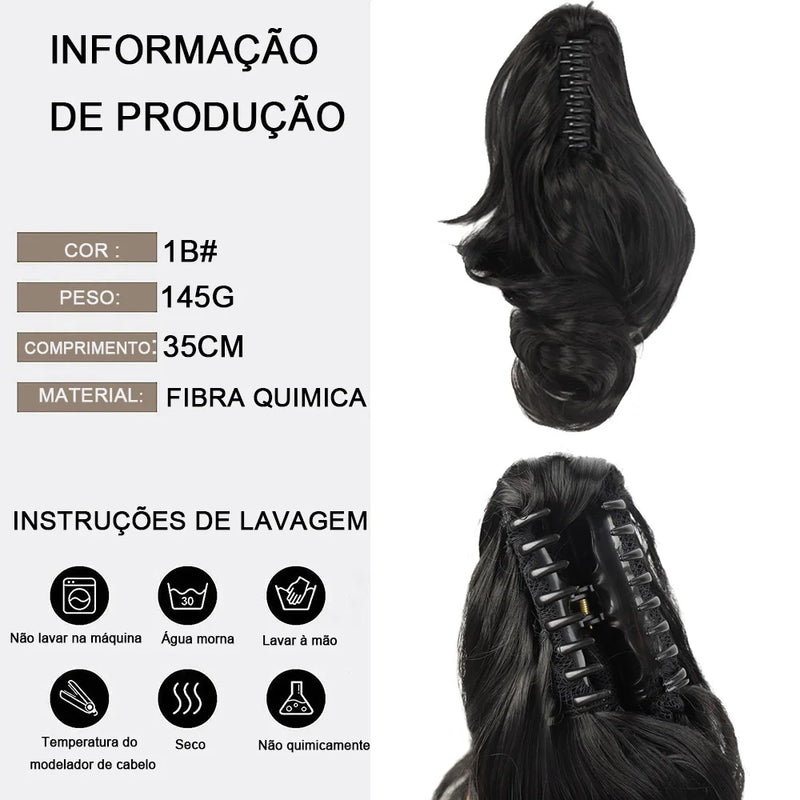 Aplique Rabo de Cavalo Acompanha Elastico e Presilha 145g 35cm Fibra Orgânica Ondulado Liso Fácil de Voce Colocar "BETINA"