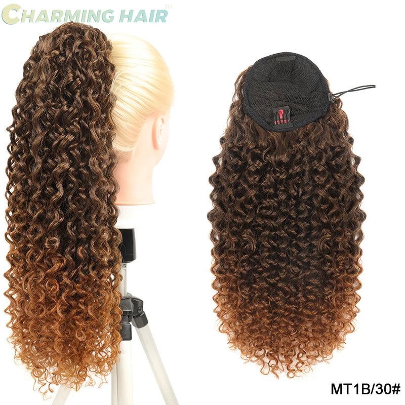 Aplique Rabo de Cavalo Longo Ondas Profundas Cabelo Fibra Proteica Orgânica de Alta Qualidade Afro Cacheado 70cm 120g