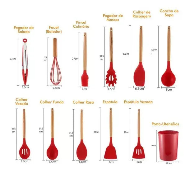 Kit Colher de Silicone para Cozinha, BPA Antiferrugem, Utensílios De Cozinha, Jogo, 12 PCs