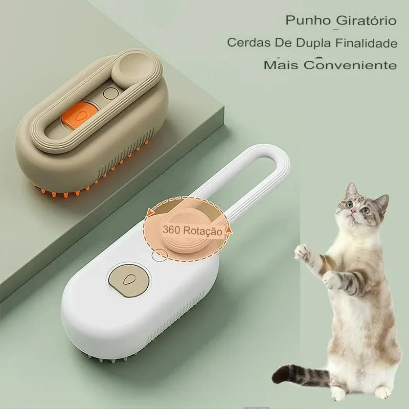 Escova de vapor 3 em 1 para remoção de pelos de animais de estimação, pente de massagem, para gatos/cães