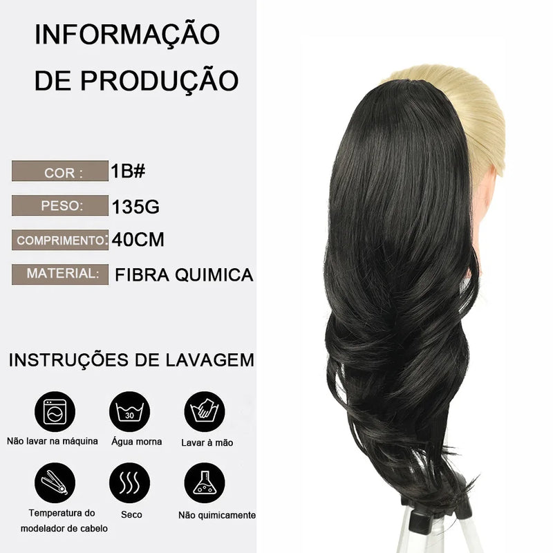 Aplique Rabo De Cavalo Cabelo Cordão Bio Fibra Resistente a Altas Temperaturas Cacheado Curto Ondulado 40cm 135g “BETHANIA”-MODA